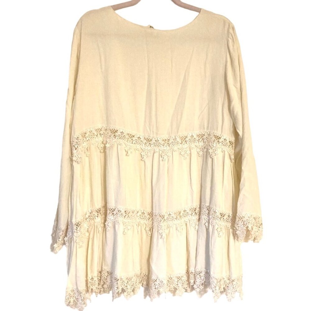 Rona Vintage Hippie Flowy Mini Dress Off White Lace Boho - Picture 2 of 9